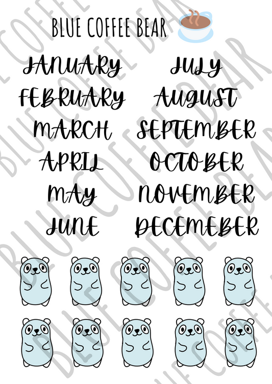 BlueCoffeeBear Months Script Stickers