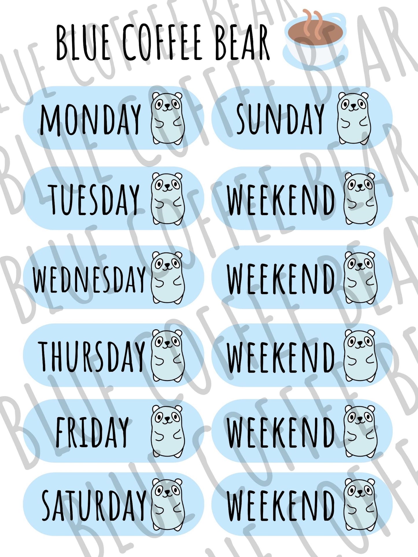 BlueCoffeeBear Days of the Week Stickers