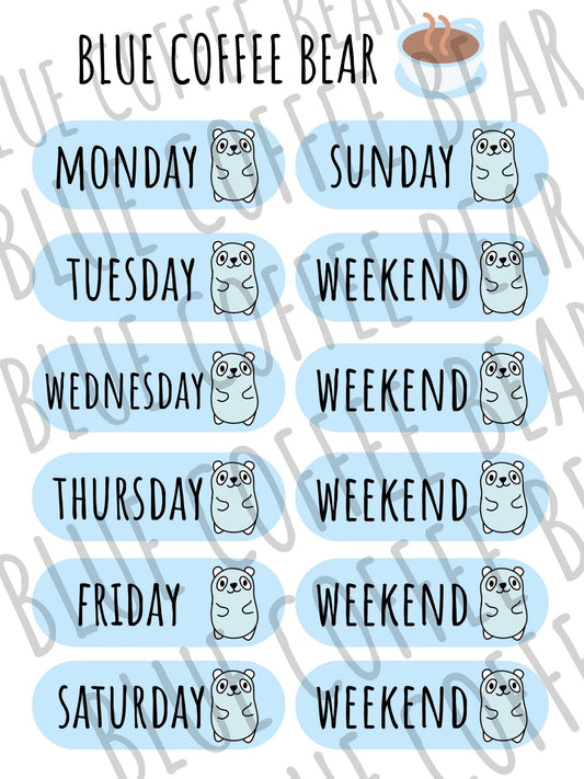 BlueCoffeeBear Days of the Week Stickers